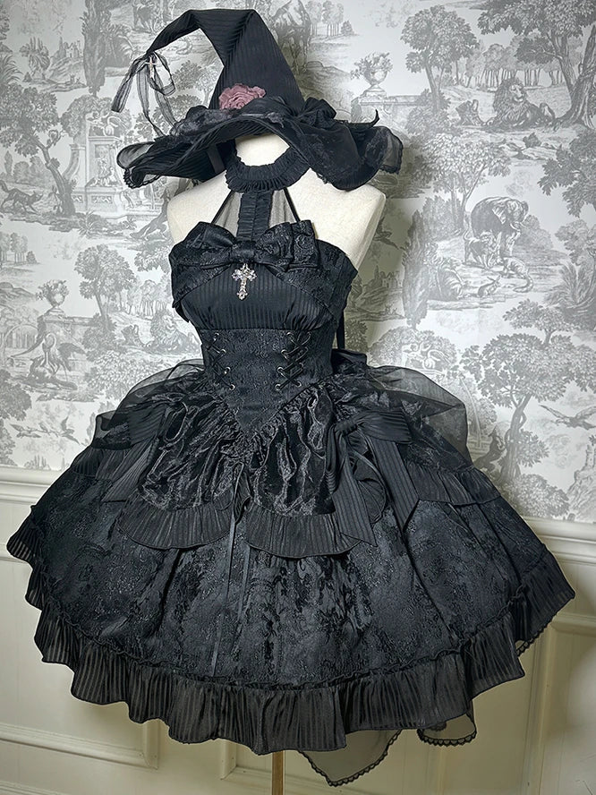 maoxiangshop - Solid Color Hanging Neck Lolita Dress
