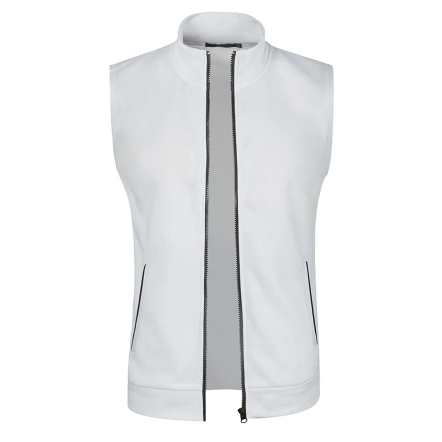 maoxiangshop Autumn and Winter Men's Knitted Velvet Fashion Casual Top Zipper Vest Sleeveless High Neck Fleece Solid Color Men's Wear