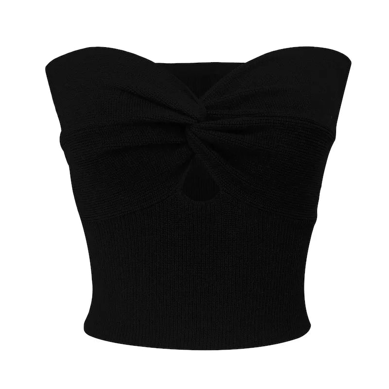 maoxiangshop - Twist Tube Tops For Women Sexy Strapless Corset Top Tee Off-Shoulder Cute Y2k Cropped Tops Knit Bustier Summer Streetwear