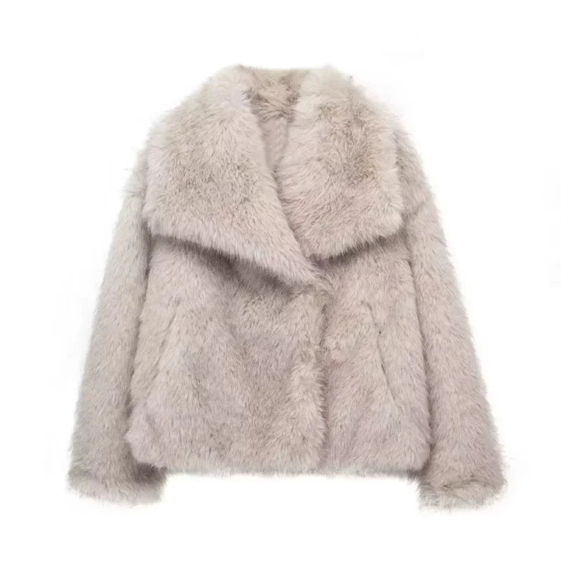 maoxiangshop - Faux Fur Cardigan Coat Women 2024 Winter Luxury Solid Long Sleeve Fashion Short Coats Lady Elegant Warm Thick Jackets Outerwear