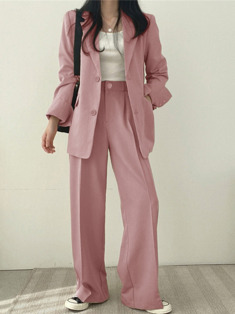 maoxiangshopWomen Suit Jacket Trousers Set Full Sleeve Single Breasted Pants Solid Elegant Suit Commuter Coat Autumn Winter Clothing