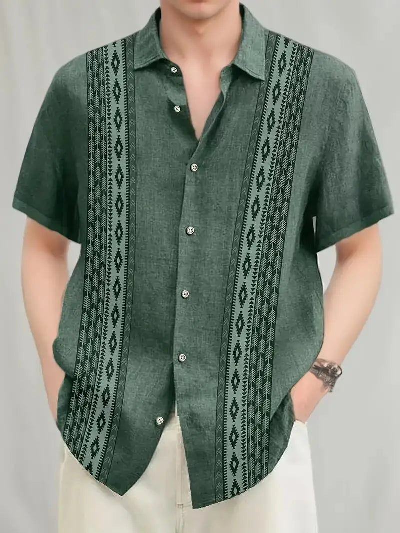 maoxiangshop 2024 Summer New High Quality Hot Selling Men's Stripe Printed Short Sleeved Shirt Summer Retro Style Casual Shirt Top
