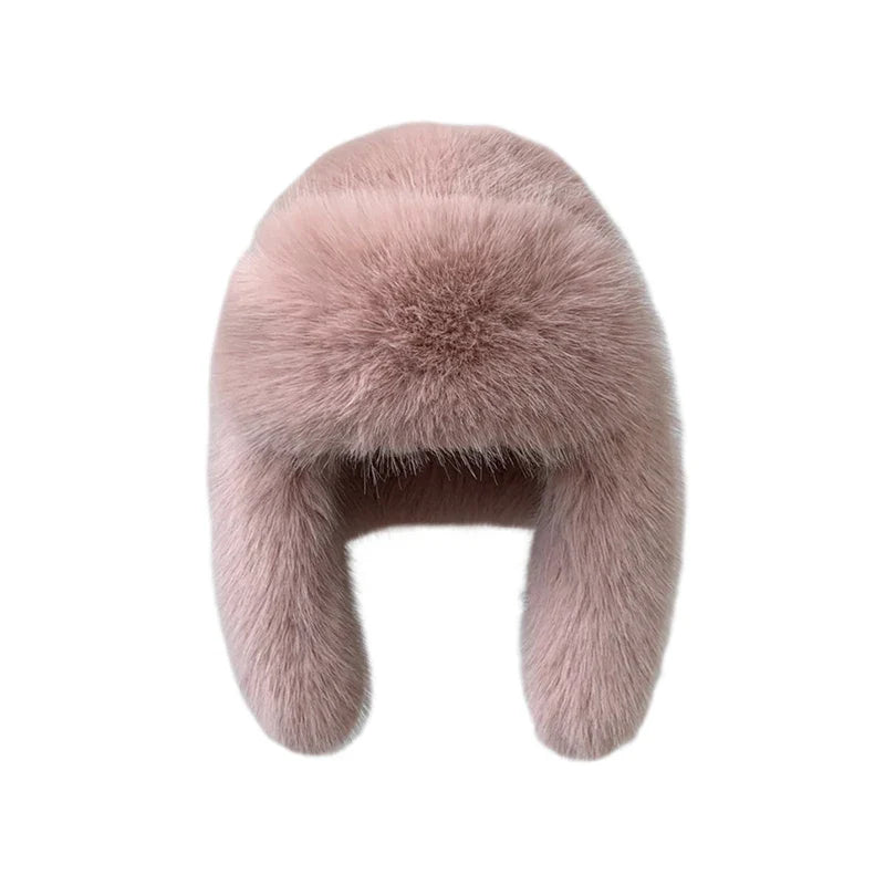 maoxiangshop - 2024 Winter Women Fluffy Furry Faux Fox Fur Bomber Hats Flaps Luxury Vintage Y2k Girls Warm Earflap Snow Ski Hat Caps Russian