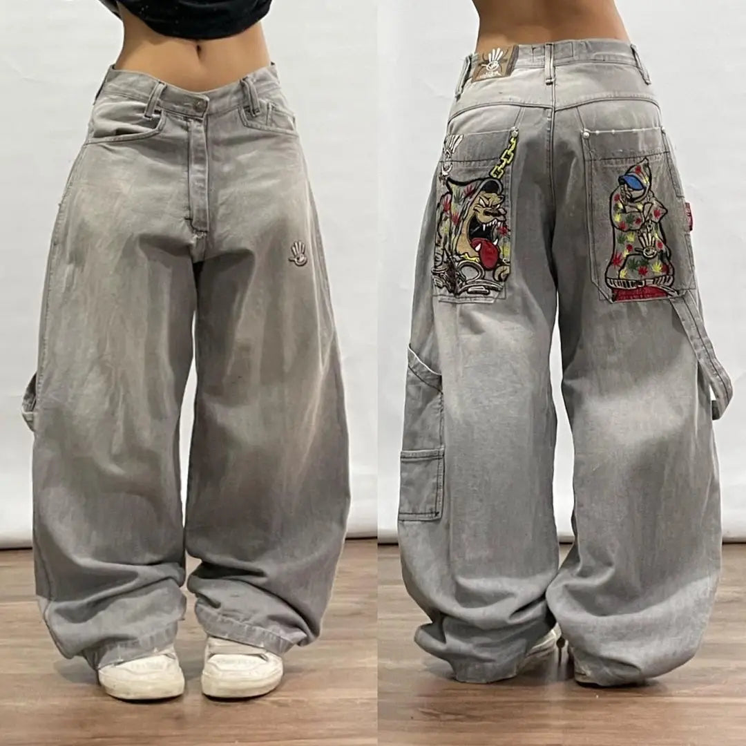 maoxiangshopStreet Hip Hop Retro Y2k Fashion Casual Loose Big Pocket Jeans Harajuku High Waist Straight Leg Wide Leg Trousers Baggy Pants