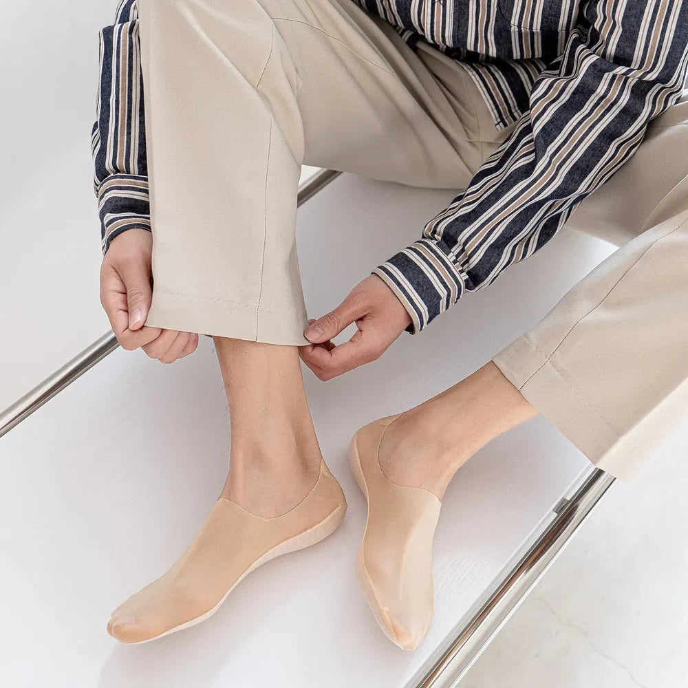 maoxiangshop 3 Pairs Men's Boat Socks Summer Ultra-thin Breathable Solid Color Sock Slippers Comfortable Soft Ice Silk Low Cut Men Sokken