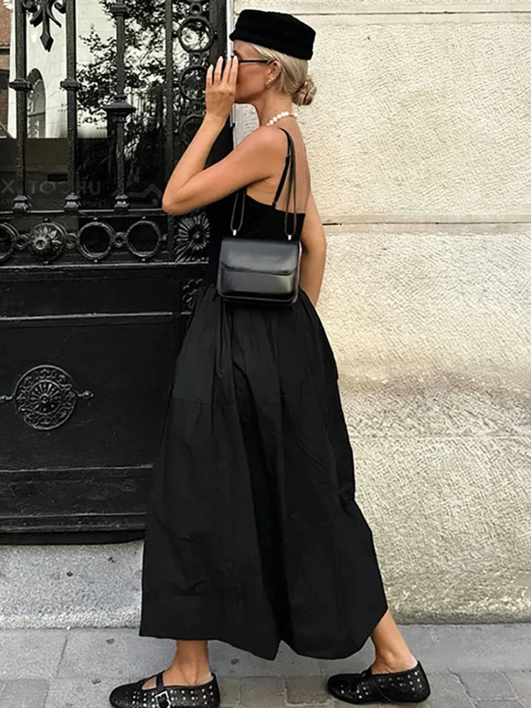 maoxiangshop - Fashion Black Suspender Dress 2024 Autumn Winter New Niche Slim Long Dresses Female High Waist Sleeveless Holiday Clothes