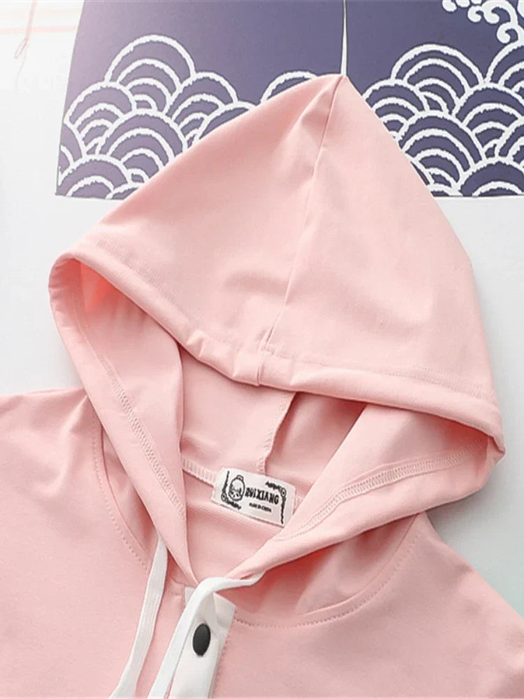 maoxiangshop Women cotton Hoodies Spring Long Sleeve Drawstring letter print Hooded Sweatshirt Female Harajuku Cute Pullover Tops