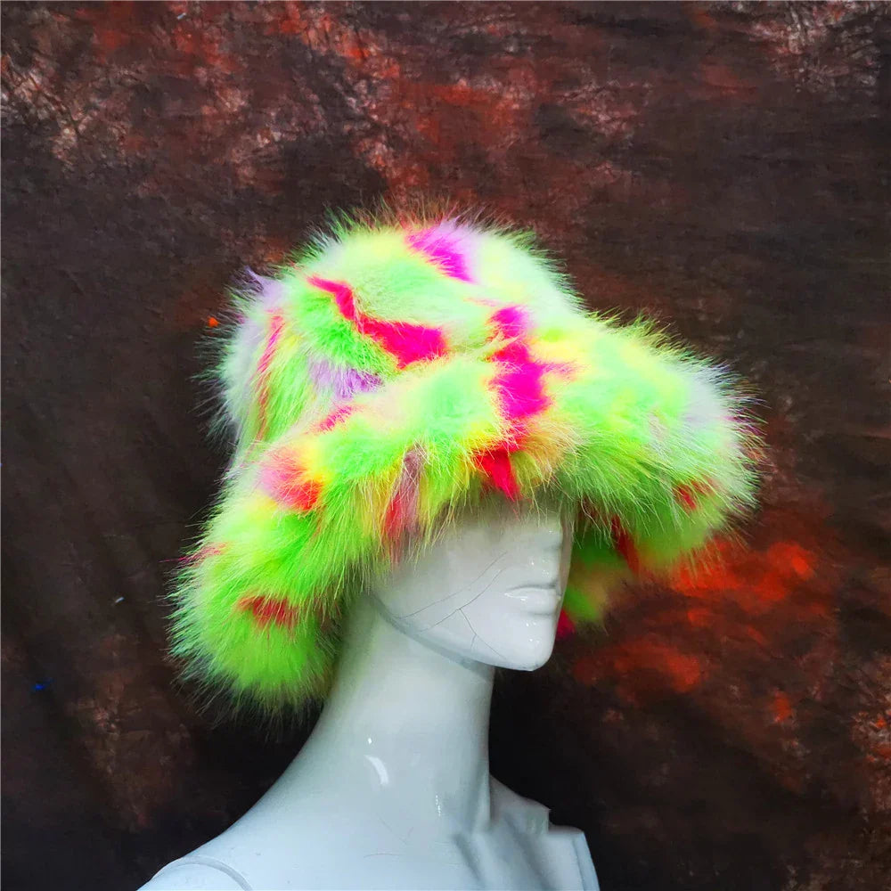 maoxiangshop - Luxury Ins Hot Y2k Girls Faux Fox Fur Bucket Hat Women Winter Warm Rabbit Fur Plush Fisherman Hat Cap Festival Party Ski Panama