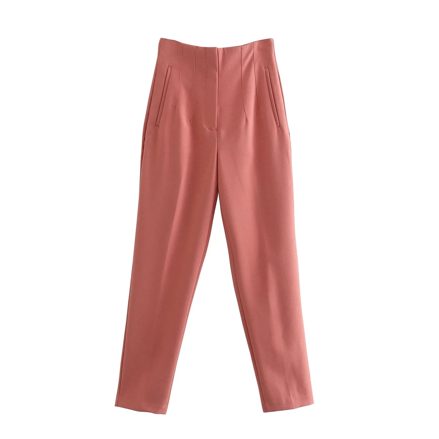maoxiangshopWomen Light Blue Chic Fashion Office Wear Straight Pants Vintage High Waist Zipper Fly Female Trousers Fashion