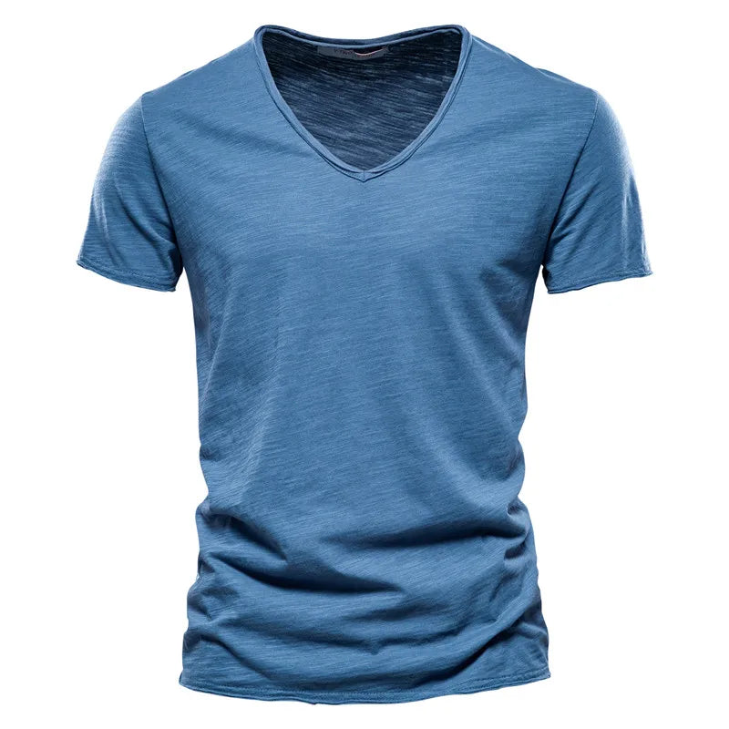 maoxiangshop Men T-shirt V-neck Fashion Design Slim Fit Soild T-shirts Male Tops Tees Short Sleeve T Shirt For Men