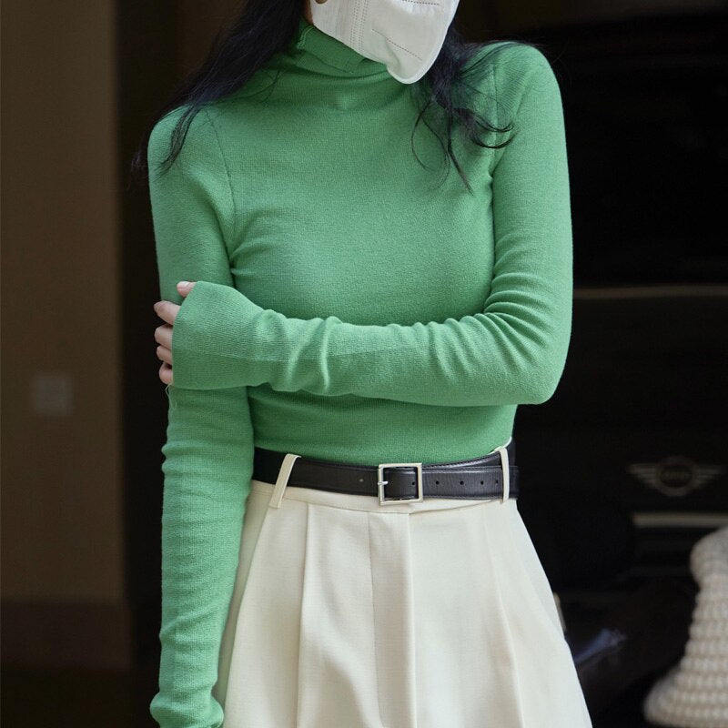 maoxiangshop Autumn And Winter Women's Casual Solid Color Turtleneck Long-sleeved Slim Sweater