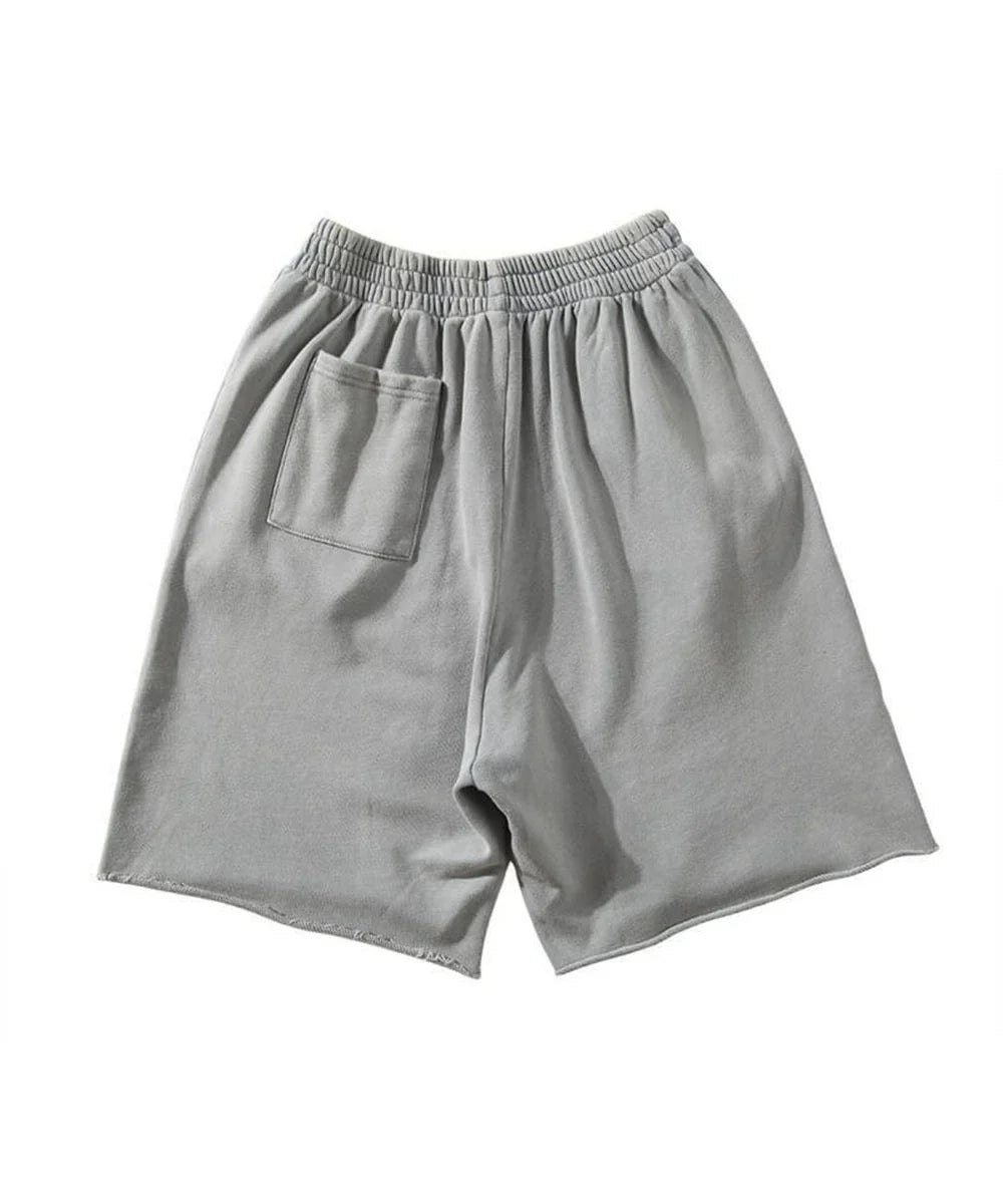 maoxiangshop Men Cotton Shorts Thick 380g Bodybuilding Short Sweatpants Fitness Jogger Gym Men Kanye Grey West Shorts Black Zipper Pockets