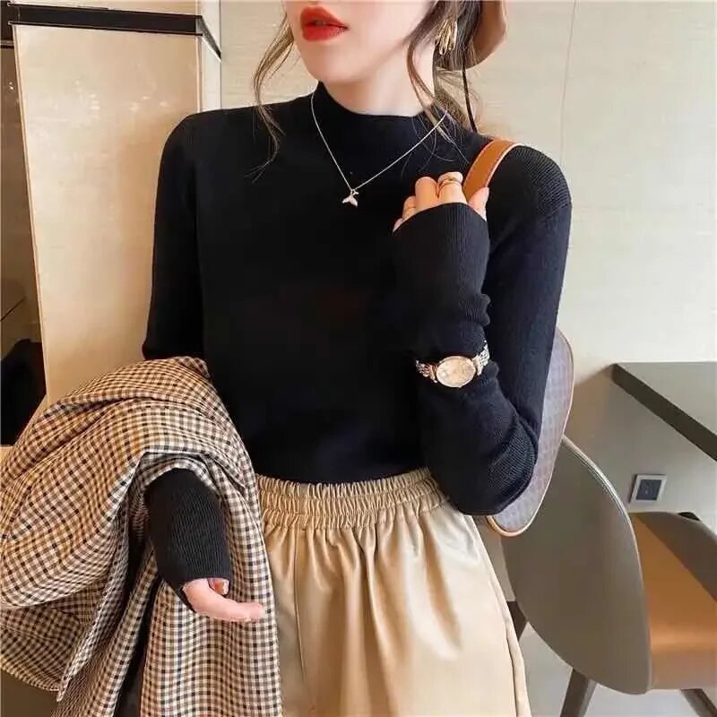 maoxiangshop Fashion Solid Color Turtleneck Women Autumn Winter Knitted Sweaters Basic Primer Pullovers Korean Sweater Slim-fit Pullover