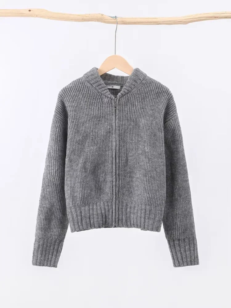 maoxiangshop - Knitted Zipper Sweaters Women Casual Loose All-match Cardigan 2024 Autumn Long Sleeve Jacket Female Street Lady Tops Basic Coat
