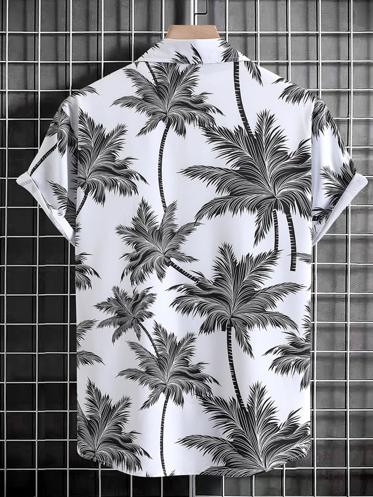 maoxiangshop Hawaiian Shirts for Men Tropical Coconut Tree Print Short Sleeve Shirt Summer Beach Casual Button Vacation Tops