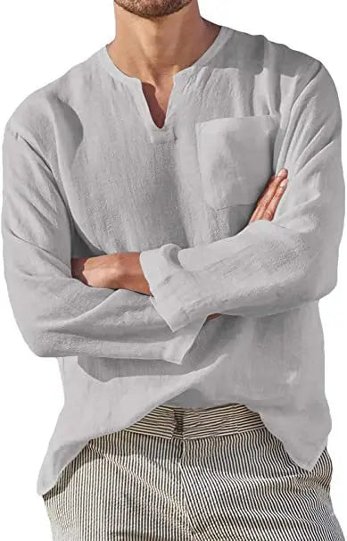 maoxiangshop Linen Shirt Men Brief Breathable Solid Color Long Sleeve Harajuku Casual Blouse Hawaiian Shirt Oversize Tops S-5XL