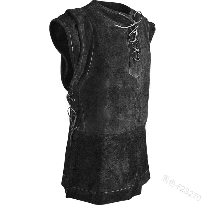 maoxiangshop Gothic Men's Bandage Pirate Renaissance Knight Waistcoat Tunic Jacket Vintage Warrior Men Medieval Sleeveless Vest