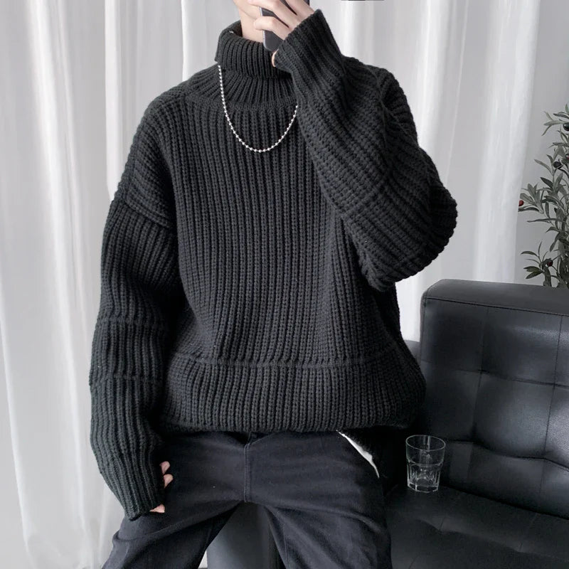 maoxiangshop Autumn Winter Mens Casual Turtleneck Pullover Men's Long Sleeve Rollneck Sweater Korean Style Fashion Warm Knitted Sweater