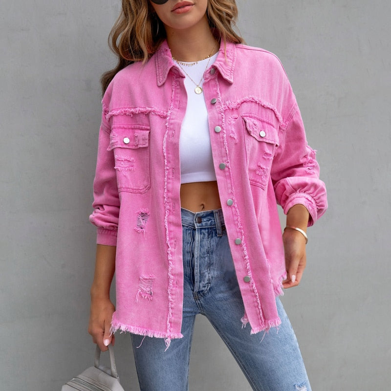 Fashion New In Jackets for Women 2023 Denim Jacket Women Vintage Jean Coats Casual Long Sleeve Top Oversize Clothes Streetwear