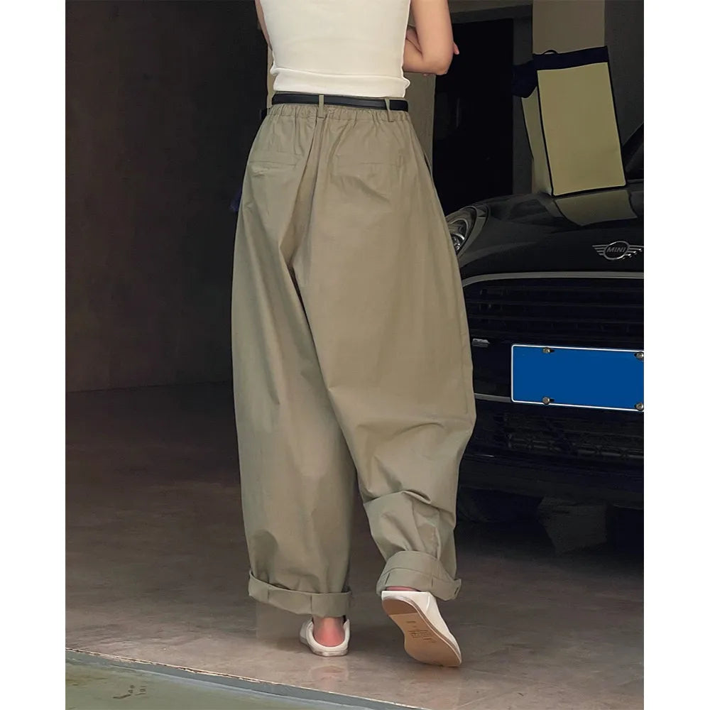 Oversize Slimming Women Pants High Waist Wide-Leg Trousers Simple Casual Loose-Fitting Cotton Baggy Streetwear Trousers 2023