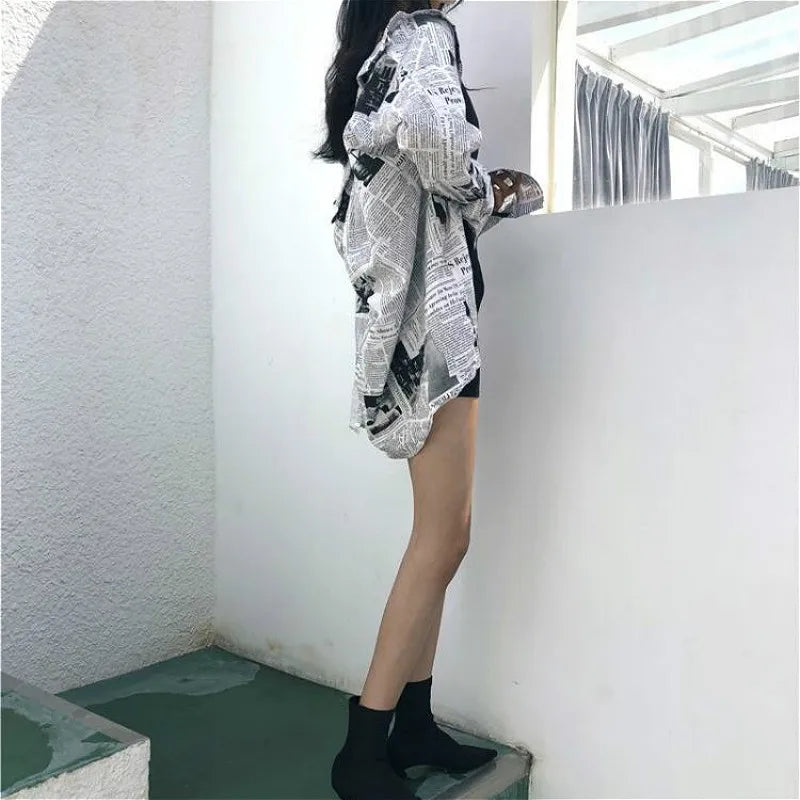 maoxiangshop Blouses Women 3XL Couple BF Style Trendy Vintage Unisex Long Sleeve Femme Blouse Top Boyfriend Chic Sun-proof Ladies Streetwear