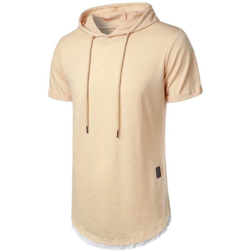 maoxiangshop Summer Hooded Sweatwear New Mens Short Sleeve Loose T-shirt Solid Color Lightweight Hoodie Fitness Breathable Collar Tops