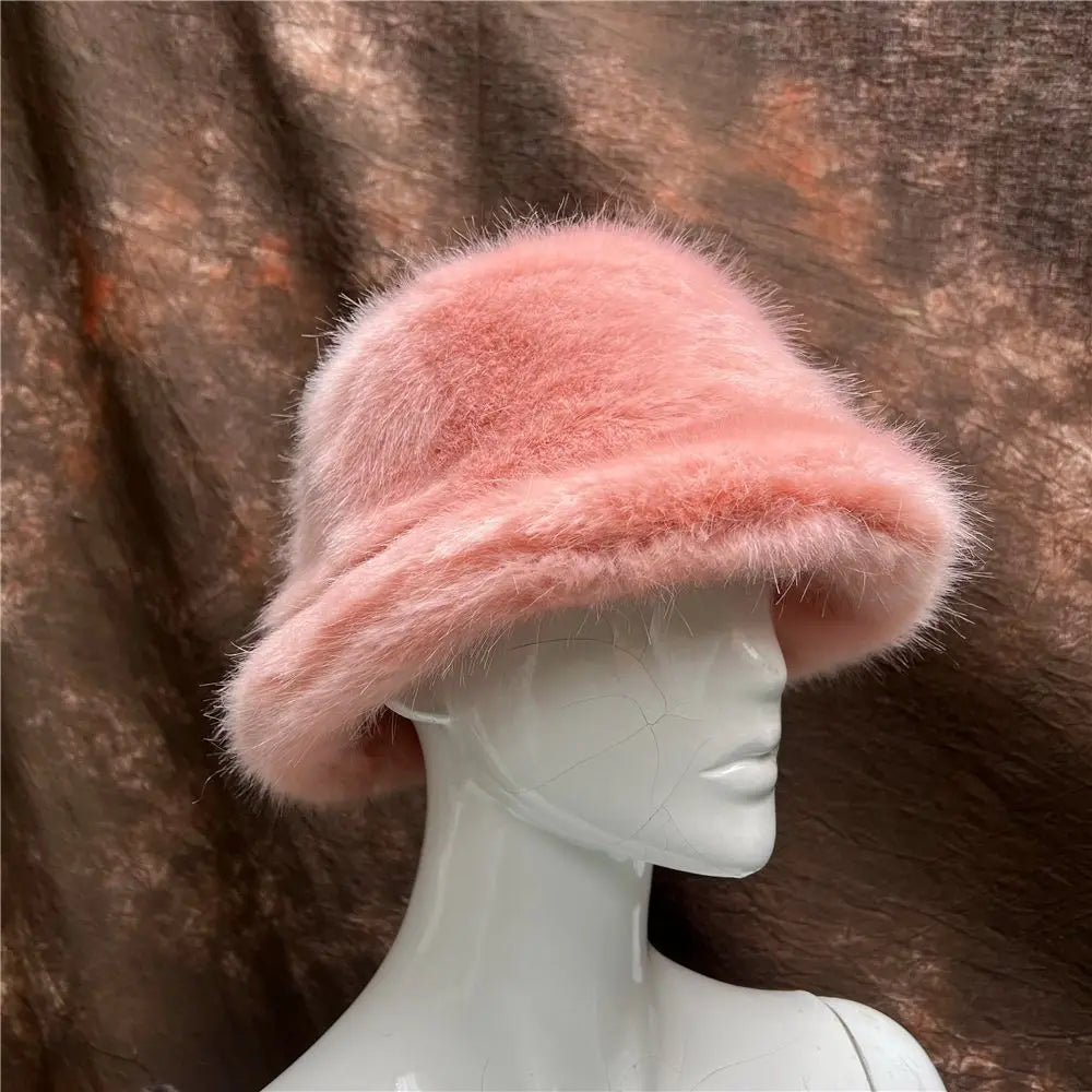 maoxiangshop - Luxury Ins Hot Y2k Girls Faux Fox Fur Bucket Hat Women Winter Warm Rabbit Fur Plush Fisherman Hat Cap Festival Party Ski Panama