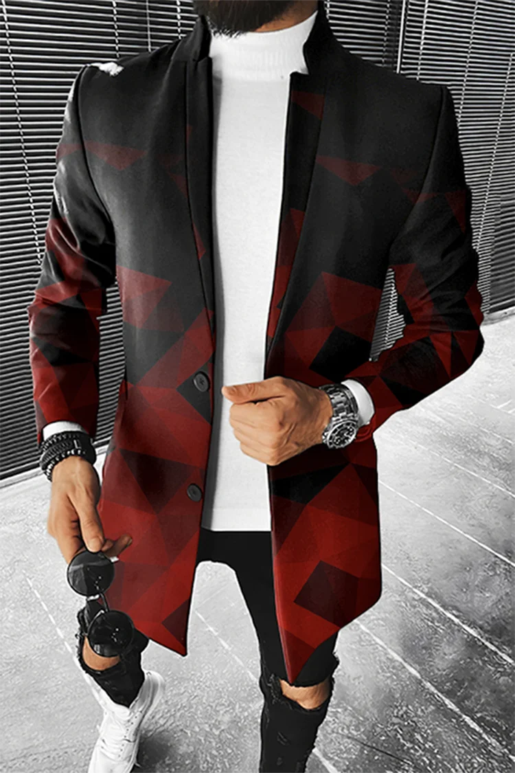 maoxiangshop Men's Fall Long Coat Floral Print Button Lapel Fashion Office Winter Jacket Casual Nylon Overcoat Oversized New Top Coat