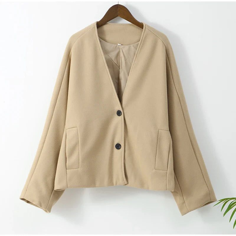 maoxiangshop - Elegant Women Solid Double Breasted Cotton Coat Chic Stand Collar Long Sleeves Warm Jacket Autumn Fashion Lady Commuting Outwear