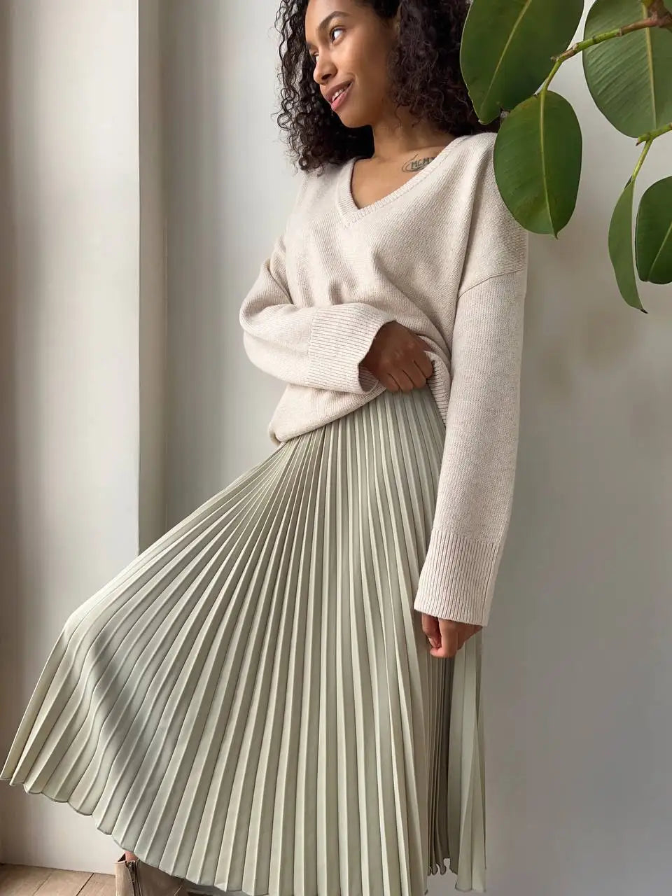 maoxiangshop - Chic Pleated Long Skirts 2024 New Elastic Waist French Elegant Women Skirts For Spring Fall A-line Casual Retro Lady Skirts