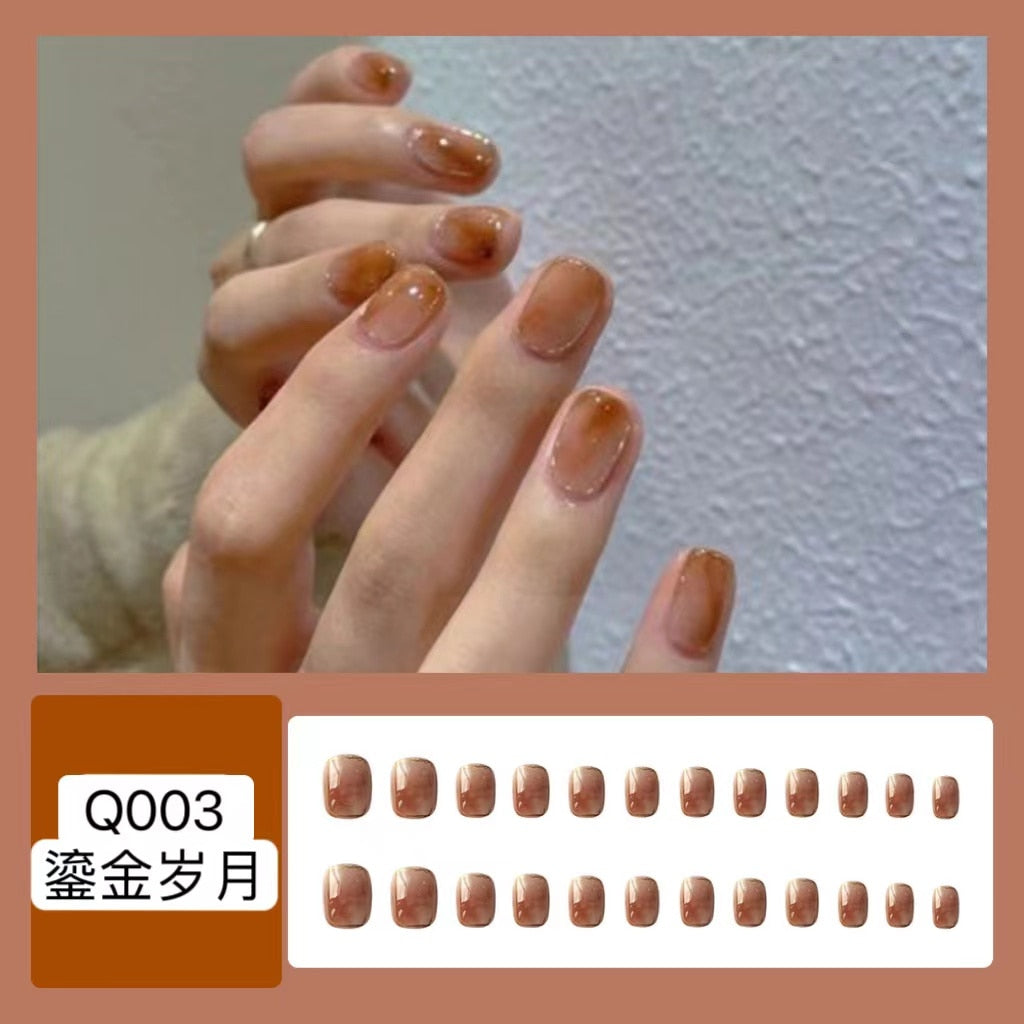 24pcs Wearable Pink Press On Fake Nails Tips With Glue false nails design Butterfly Lovely Girl false nails With Wearing Tools