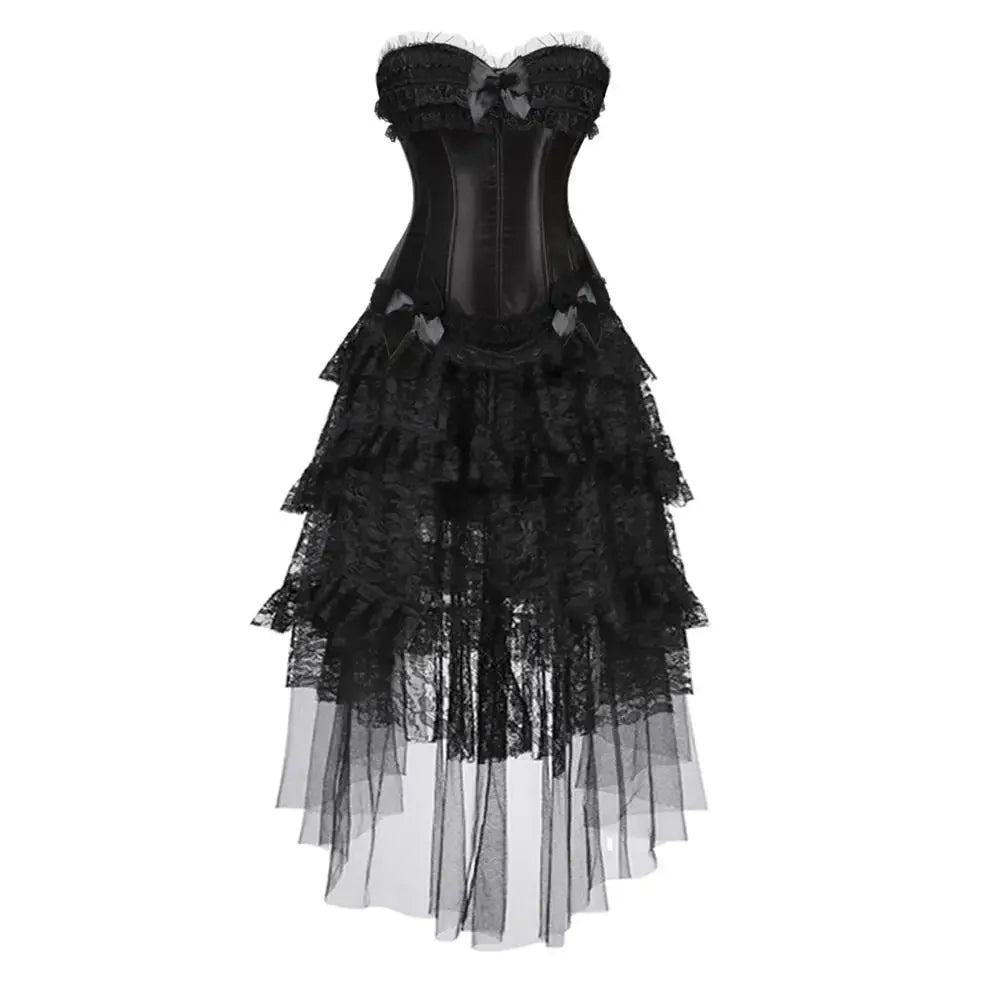maoxiangshop - Corset Dress Steampunk Lace Trim Bustier with Long Tulle Skirt Carnival Party Night Costumes Plus Size Halloween Outfits Women