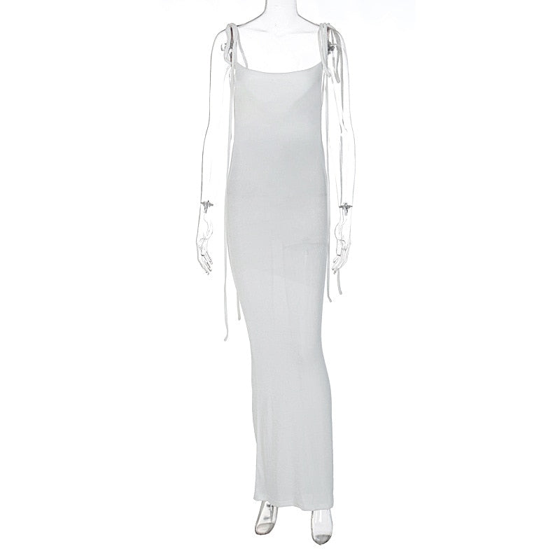 maoxiangshop White Backless Maxi Dresses For Women Spaghetti Strap Long Beach Dress Women Summer Elegant Evening Party Dress