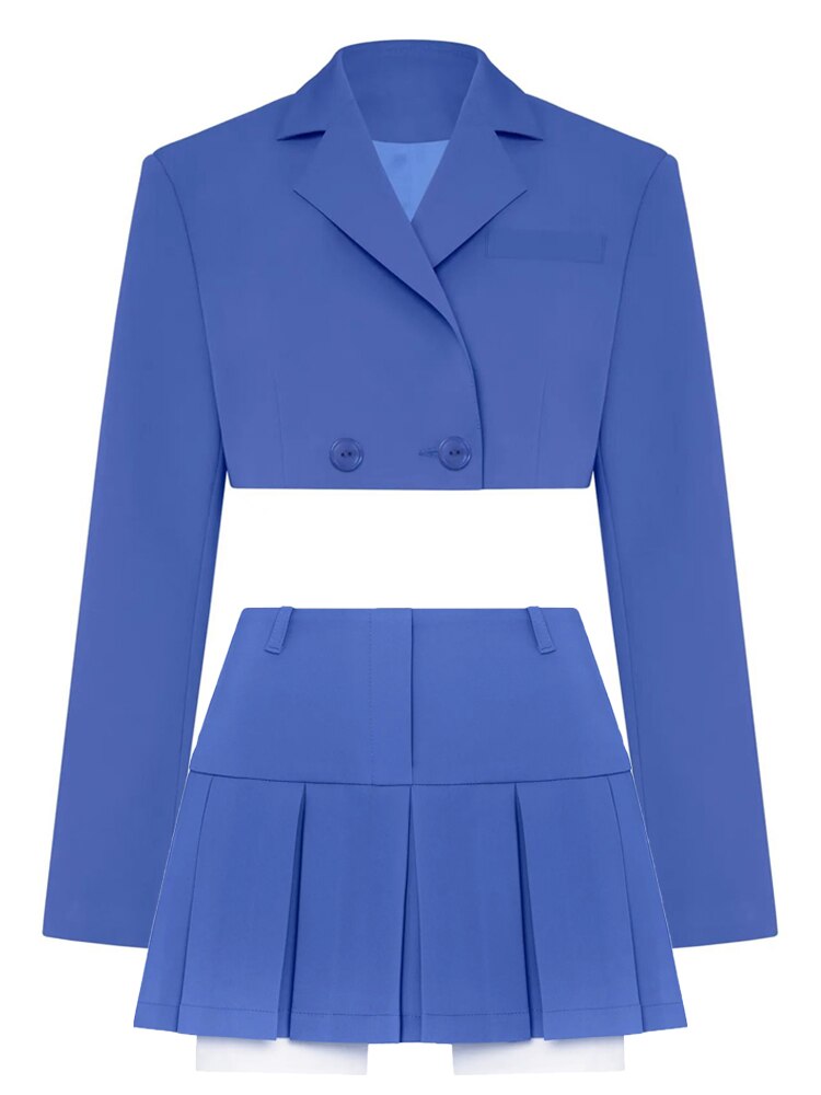 Taruxy Fall Women Blazer Suit Two Piece Sets Turn-down Collar Blazers Tops And Pleated Skirts Femme High Street Y2K Outfits