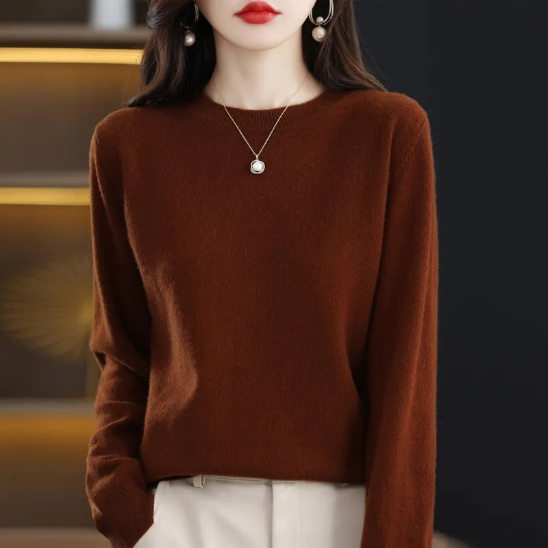 maoxiangshop Cashmere Sweater Women's Knitting Sweater 100% Pure Merino Wool Winter Fashion Basic V-neck Chic Top Autumn Warm Pullover