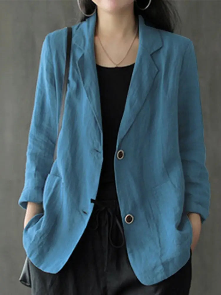 maoxiangshop Elegant Solid Blazer Women Autumn Overcoats Casual Long Sleeve Single Button Coats Female Lapel Outwears Oversized