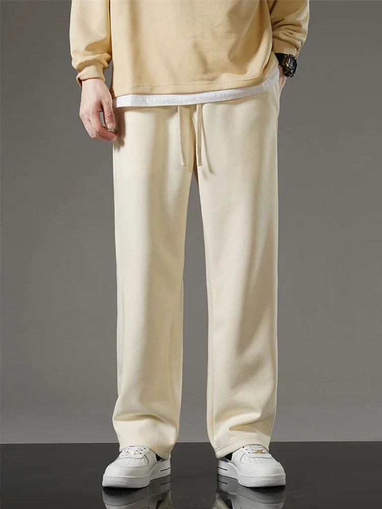 maoxiangshop Spring Autumn Men Sweatpants Korean Fashion Sportswear Drawstring Wide Leg Straight Track Pants Cotton Casual Loose Trousers