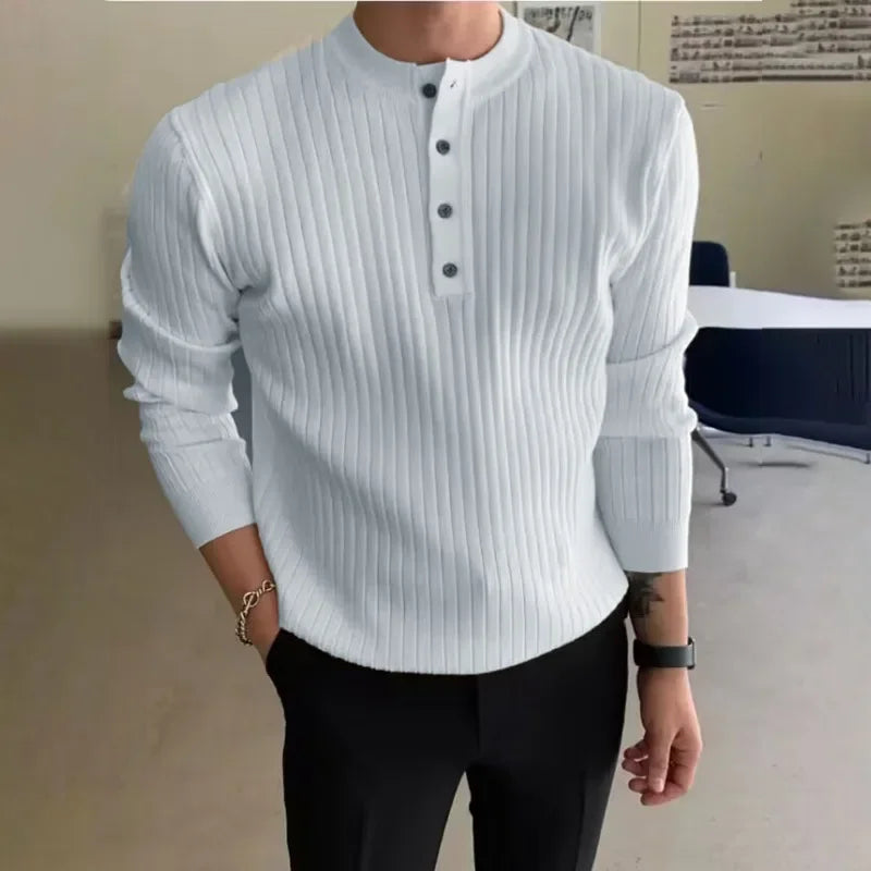 maoxiangshop Men's Semi High Neck Button Knitted Sweater, Men's 2024 Autumn and Winter Sweater, Casual Pullover, Long Sleeved Knitted Sweater
