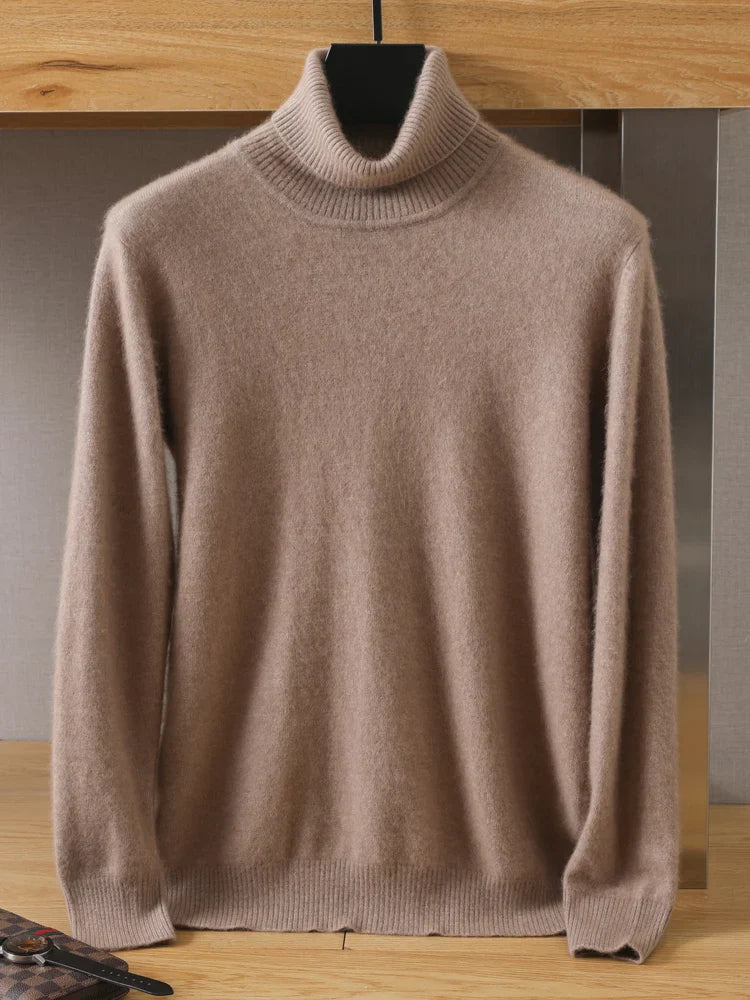 maoxiangshop Men's 100% pure Mink velvet Cashmere Sweater High Lapels Pullovers Knitted Winter New Tops Long Sleeve High-End Jumpers