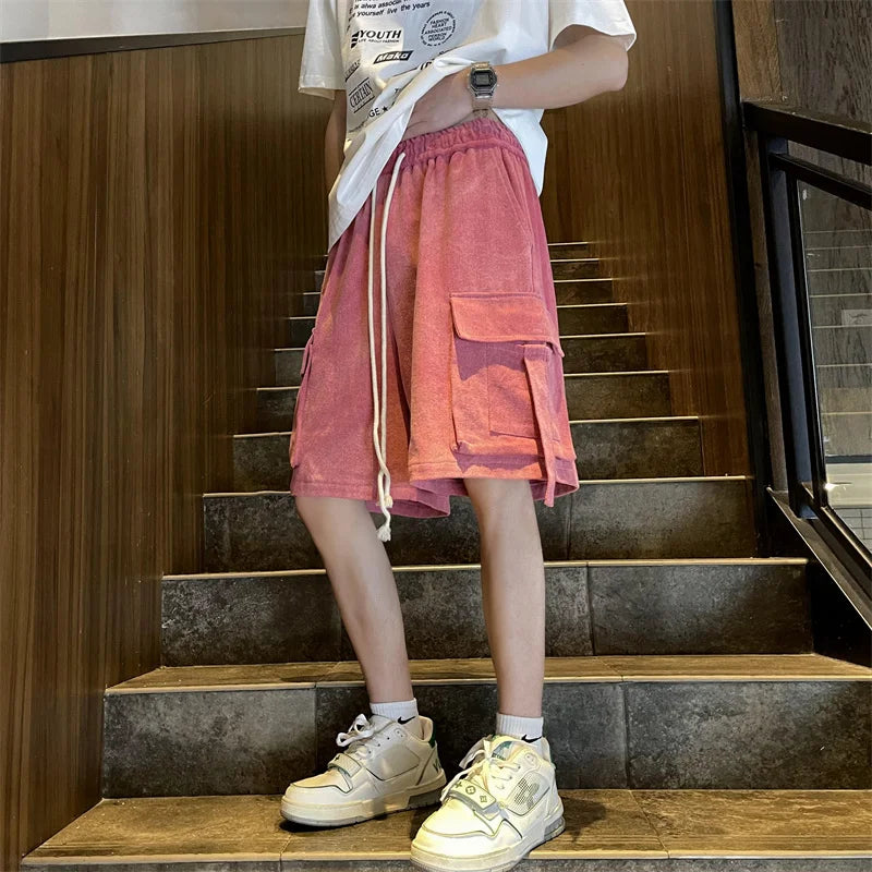 maoxiangshop Men's Cargo Shorts Loose Casual Big Pockets Overalls Summer Comfortable Drawstring Pants Outdoor Streetwear Short Pants