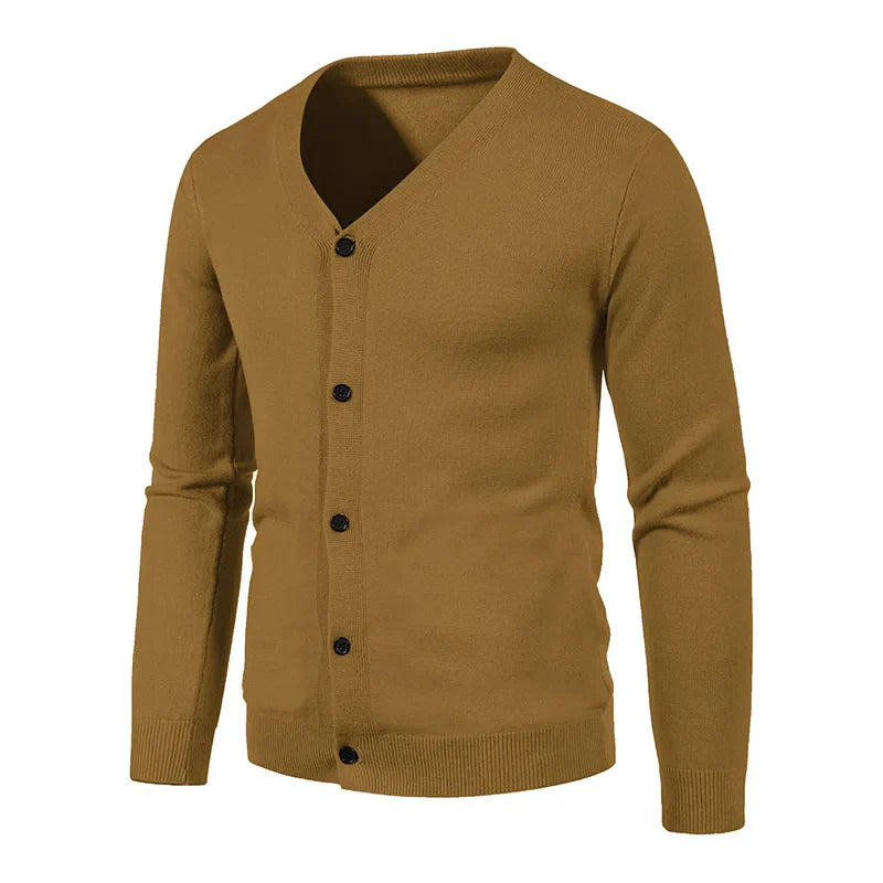 maoxiangshop Autumn Men's Knitted Cardigan Thin V-neck Basic Elastic Slim Fit Thin Sweater Solid Color Casual Versatile Coat