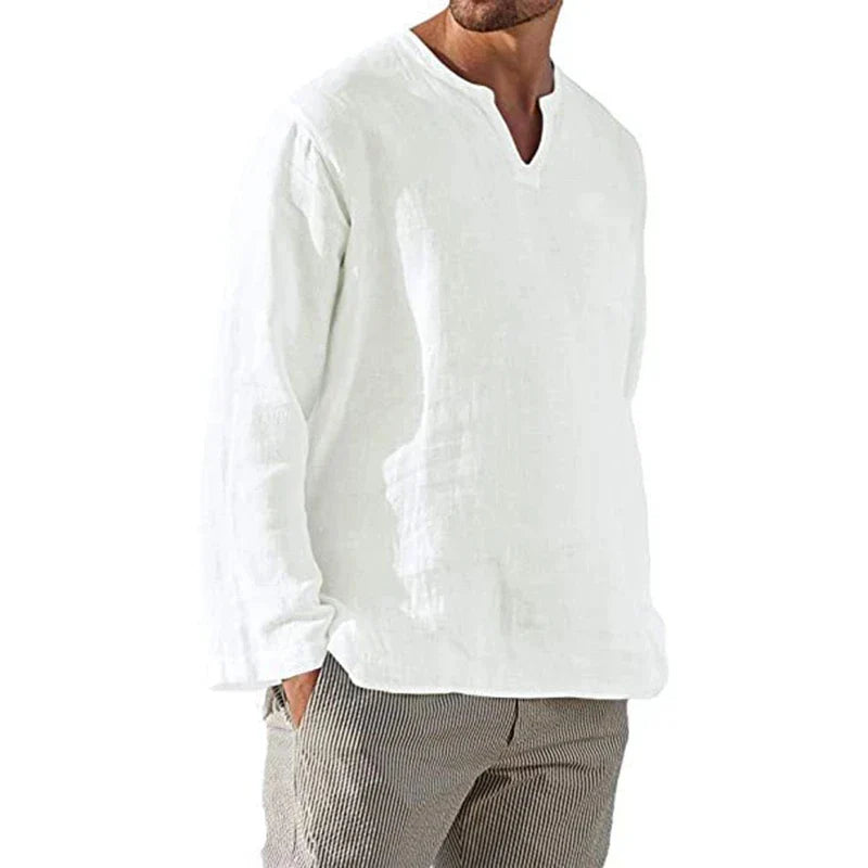 maoxiangshop Linen Shirt Men Brief Breathable Solid Color Long Sleeve Harajuku Casual Blouse Hawaiian Shirt Oversize Tops S-5XL