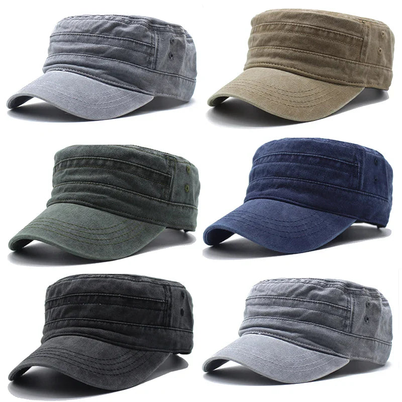 maoxiangshop New Washed Cotton Flat Top Cap Adjustable Outdoor Caps Women Men Retro Hats Man Cap