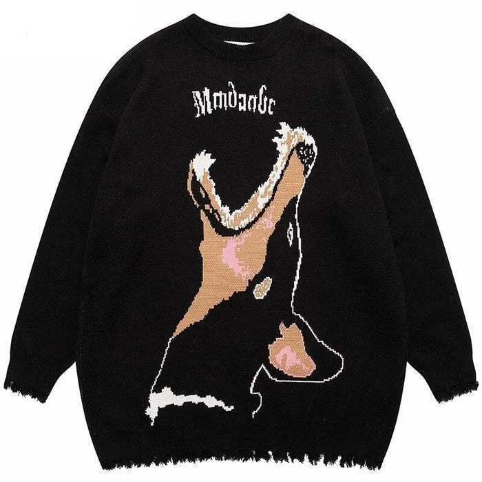 Hip Hop Knitted Men's Women's Sweater 2023 Harajuku Fashion Spider Boy Pattern Printing Loose Tops Casual Streetwear Pullover