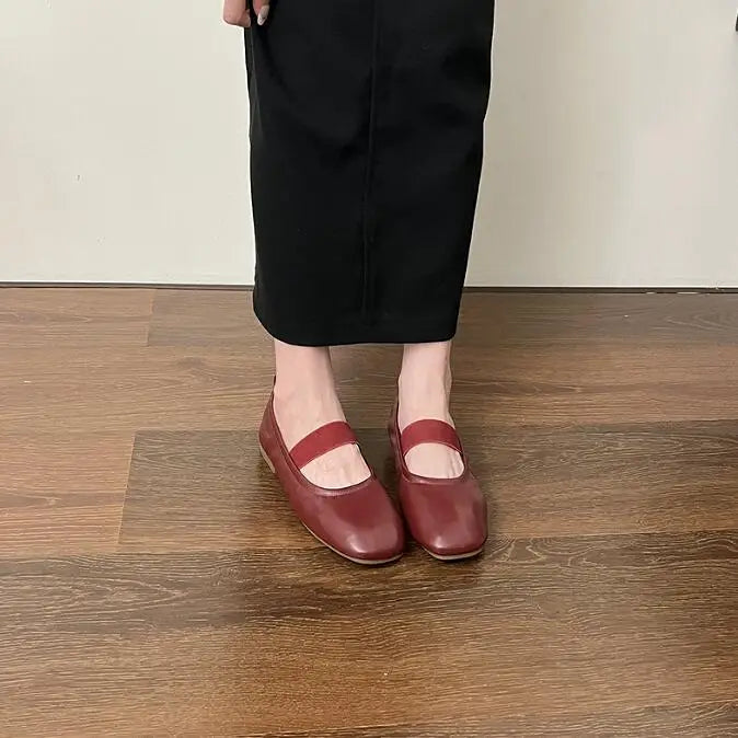 maoxiangshop - Korean Style Mary Jane Shoes Square Toe Women's Shoes PU Ballet Flats Spring/Autumn Flats Women Shoes