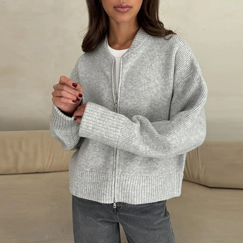 maoxiangshop - Knitted Zipper Sweaters Women Casual Loose All-match Cardigan 2024 Autumn Long Sleeve Jacket Female Street Lady Tops Basic Coat