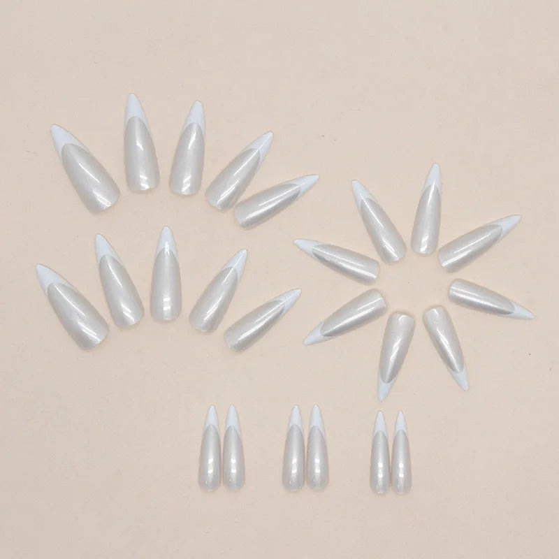 maoxiangshop 24Pcs Aurora French Finished Fake Fingernails Long Stiletto False Nails Almond Spike Head Press on Nails Manicure Nail Supplies