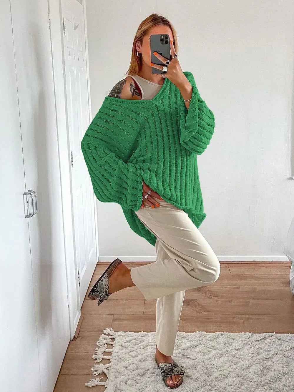 maoxiangshop - Knitted Pullover Sweater Women Long Sleeve V Neck Loose Casual Top Women Autumn Winter Oversize Jumper Sweaters Mujer