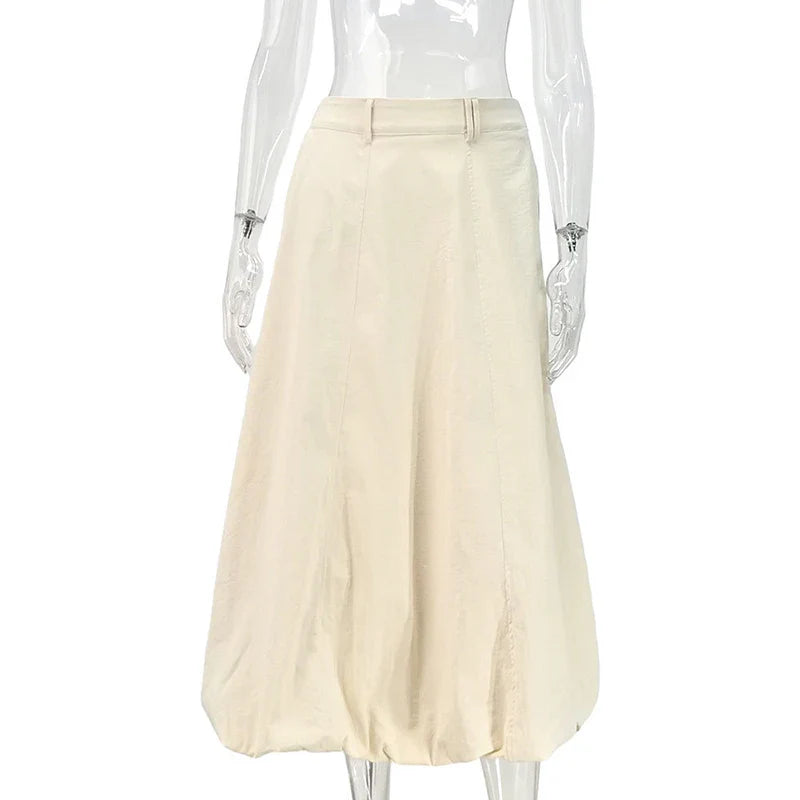 maoxiangshop - Fashion High Waist Skirts For Women Solid Colkor Splice Bud Skirt 2024 Autumn New Female Loose Streetwear Midi Skirts