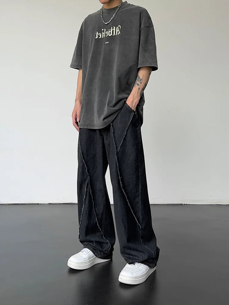 maoxiangshop 2024 Men HipHop Distressed Jeans Pants Men Ripped Patchwork Denim Pants Male Oversized Loose Casual Streetwear Wide Leg Trousers
